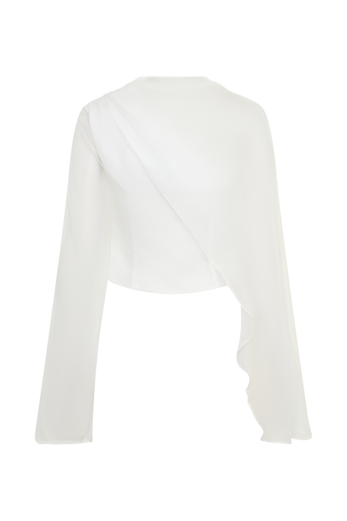 Ida Sheer Asymmetrical Long Sleeve Cape - White