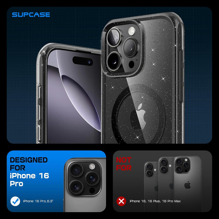 iPhone 16 Pro 6.3 inch Unicorn Beetle MAG Slim Clear MagSafe Camera Control Button Case-Glitter Black