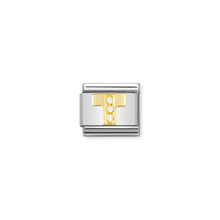 Nomination Classic Link Gold and Cubic Zirconia Letter T Charm