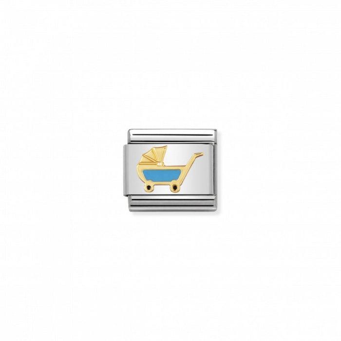 Nomination Classic Link Gold and Enamel Blue Pram Charm