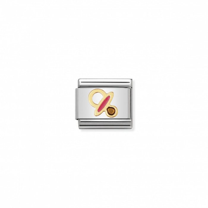 Nomination Classic Link Gold and Enamel Pink Pacifier Dummy Charm