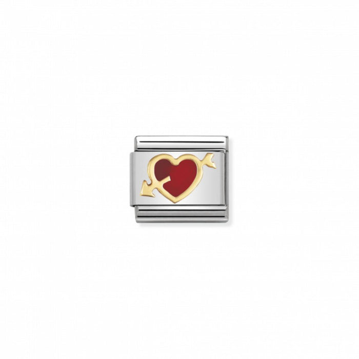 Nomination Classic Link Gold and Enamel Red Heart with Arrow Charm