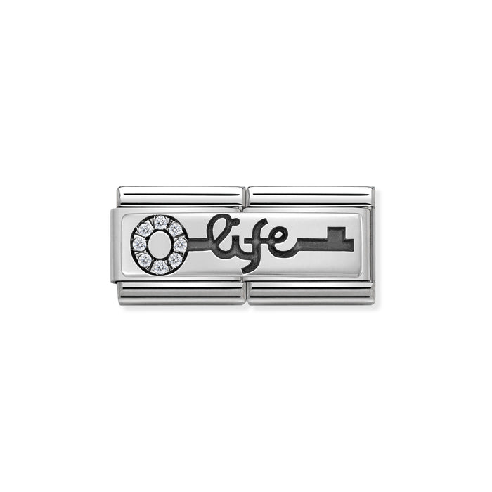Nomination Classsic Double Link Cubic Zirconia and Silver Key Life Charm