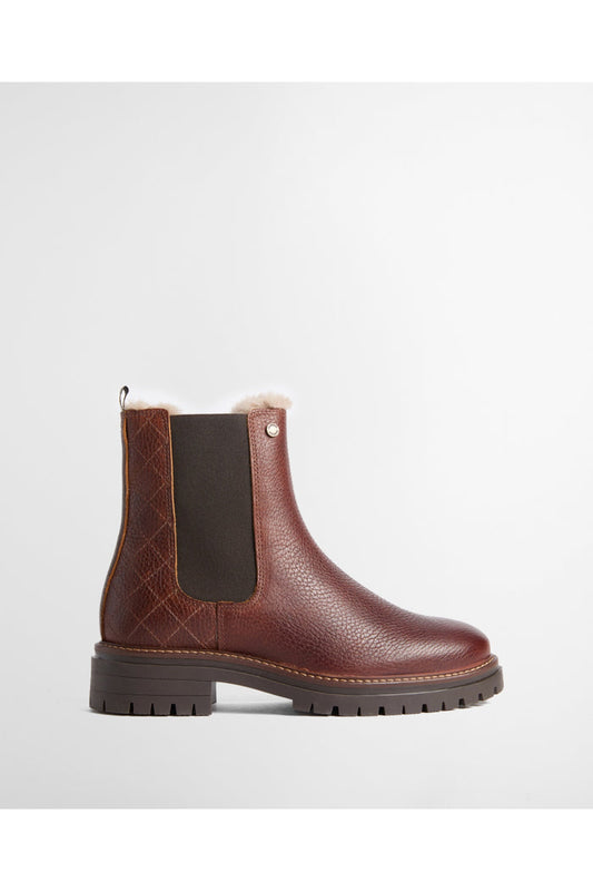 Barbour Evie Faux Fur Chelsea Boot Brown LFO0811 side view Shop Barbour at Dotique