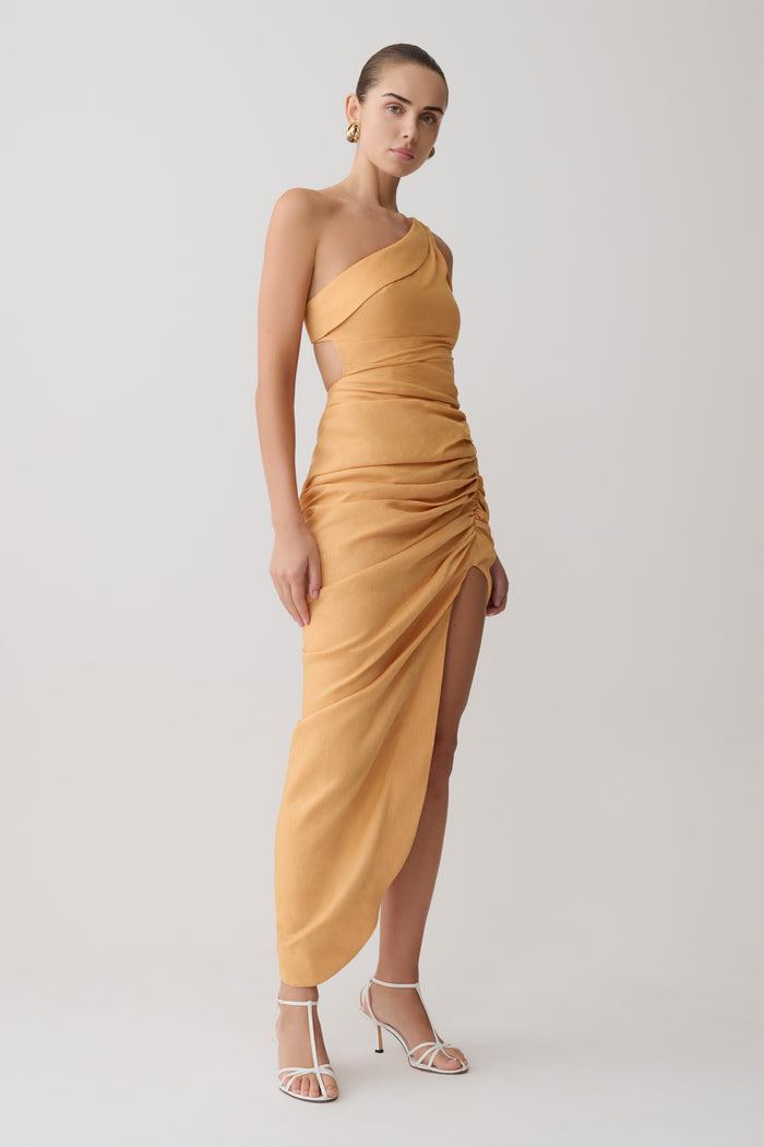 Birgit Linen Midi Dress With Hardware - Deep Peach
