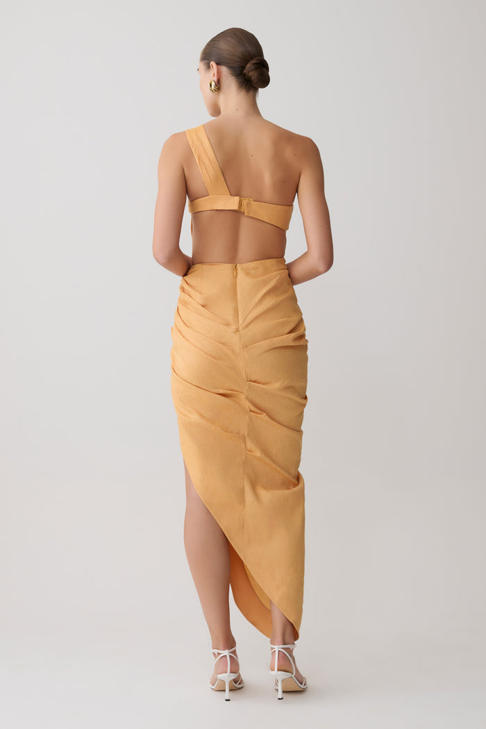 Birgit Linen Midi Dress With Hardware - Deep Peach