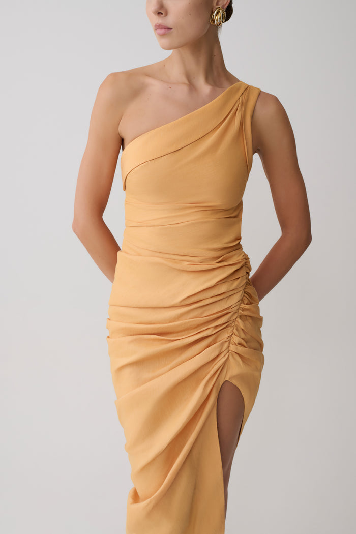 Birgit Linen Midi Dress With Hardware - Deep Peach