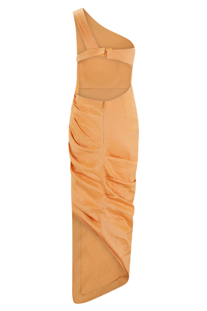 Birgit Linen Midi Dress With Hardware - Deep Peach