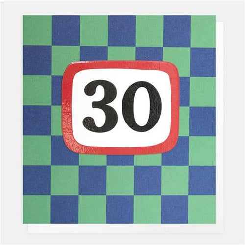 Caroline Gardner Blue And Green Grid 30th Greetings Card