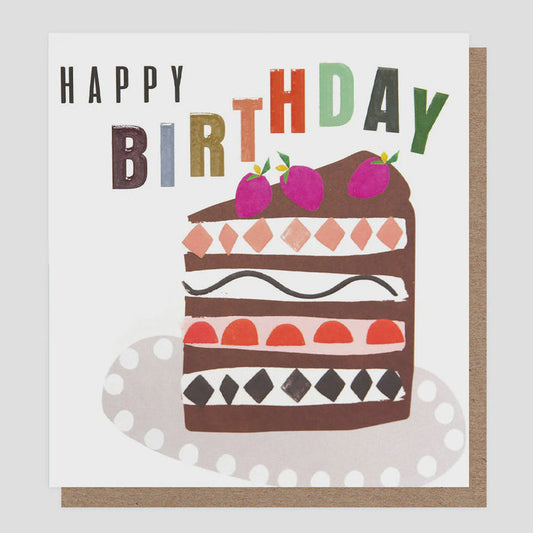 Caroline Gardner Happy Birthday Chequered Cake Greetings Card