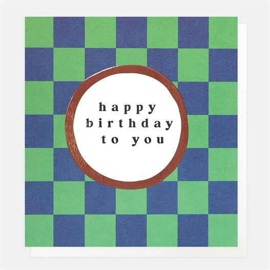 Caroline Gardner Happy Birthday To You Green & Blue Grid Greetings Card