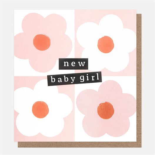 Caroline Gardner New Baby  Girl Pink/Orange Flower Grid Greetings Card