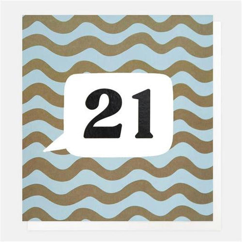 Caroline Gardner Wavy Green And Blue Stripe 21st Greetings Card