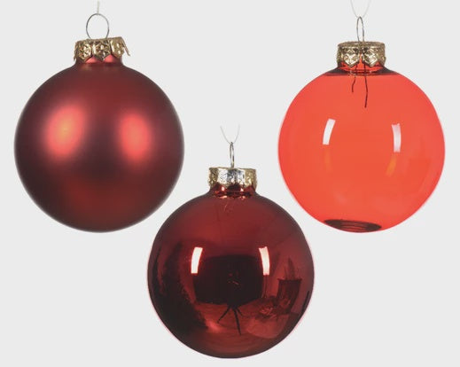 Christmas Red Mix Glass Bauble Set - 7cm