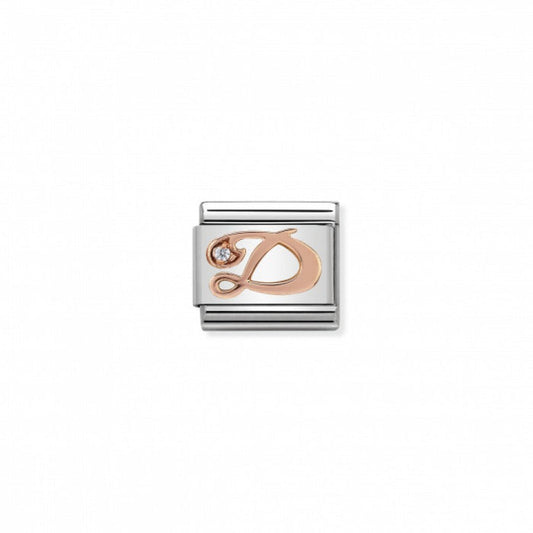 Classic Link 9K Rose Gold and Cubic Zirconia Letter D Charm