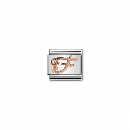 Classic Link 9K Rose Gold and Cubic Zirconia Letter F Charm