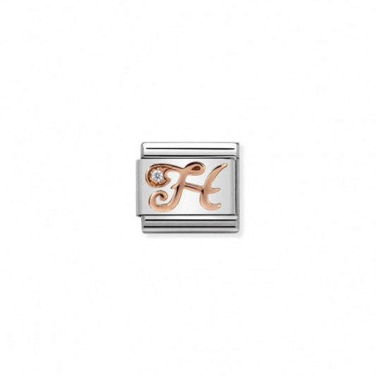Classic Link 9K Rose Gold and Cubic Zirconia Letter H Charm