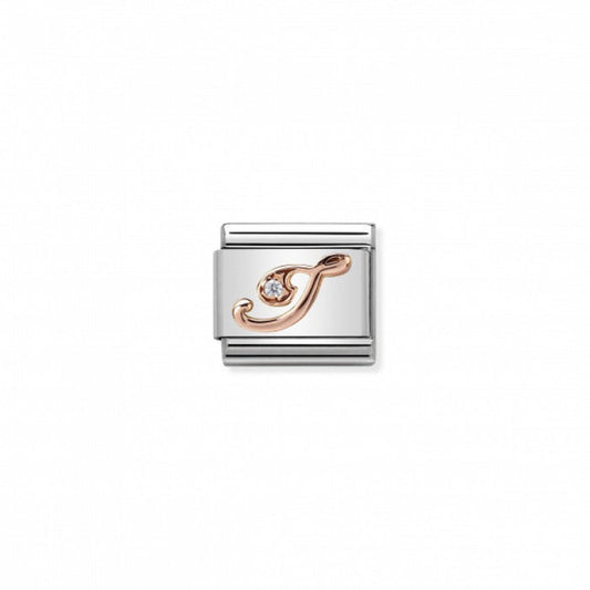 Classic Link 9K Rose Gold and Cubic Zirconia Letter I Charm