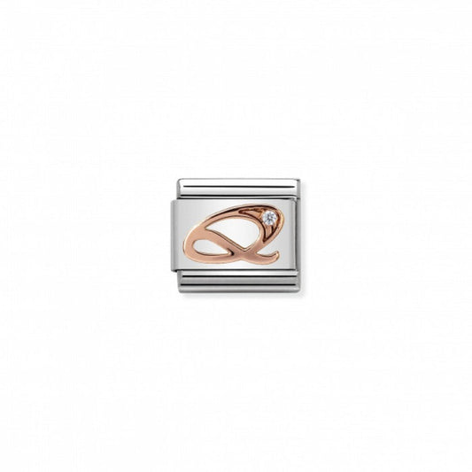 Classic Link 9K Rose Gold and Cubic Zirconia Letter Q Charm