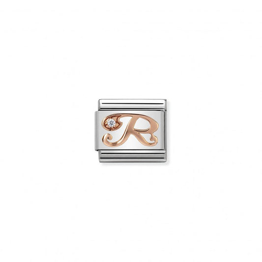 Classic Link 9K Rose Gold and Cubic Zirconia Letter R Charm