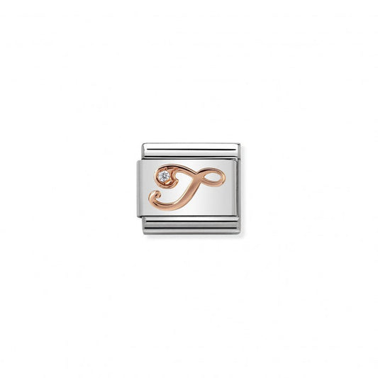 Classic Link 9K Rose Gold and Cubic Zirconia Letter T Charm