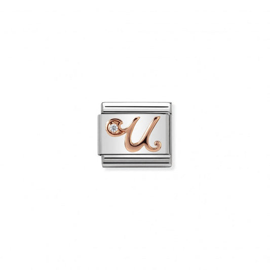Classic Link 9K Rose Gold and Cubic Zirconia Letter U Charm
