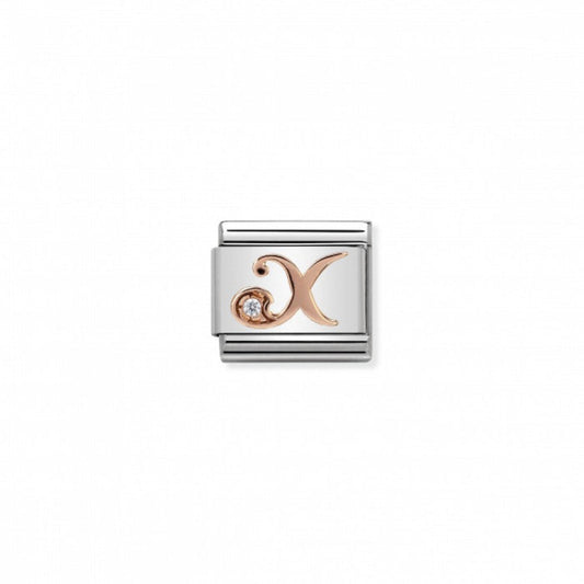 Classic Link 9K Rose Gold and Cubic Zirconia Letter X Charm