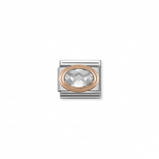 Classic Link 9K Rose Gold Faceted Cubic Zirconia White Stone Charm