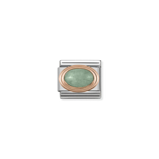 Classic Link Oval Hard Stones 9K Rose Gold and Green Aventurine Charm
