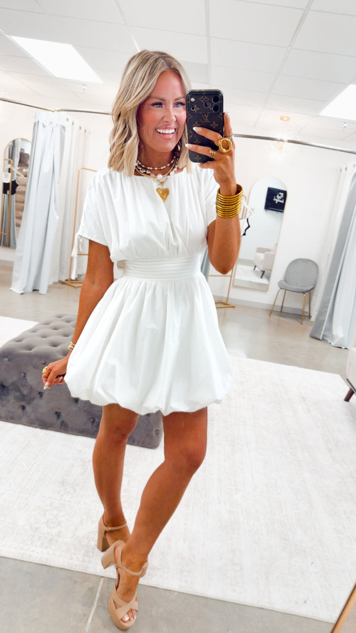- FINAL SALE-Indie Bubble Hem Mini Dress-White