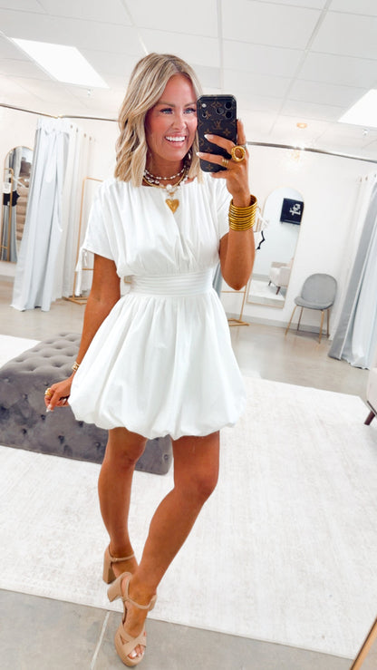 - FINAL SALE-Indie Bubble Hem Mini Dress-White