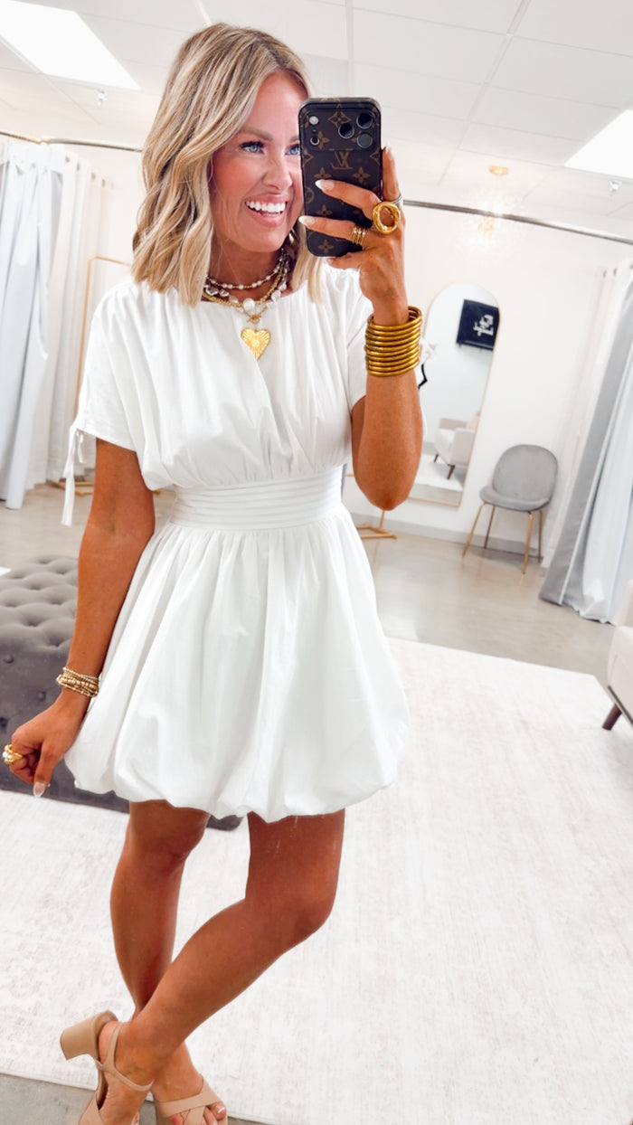- FINAL SALE-Indie Bubble Hem Mini Dress-White