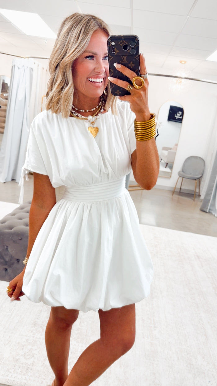 - FINAL SALE-Indie Bubble Hem Mini Dress-White