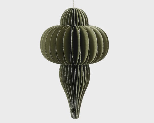 Glittered Honeycomb Paper Decoration - Green Chandelier  15cm