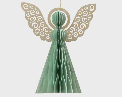 Glittered Honeycomb Paper Decoration - Mint Angel 8cm