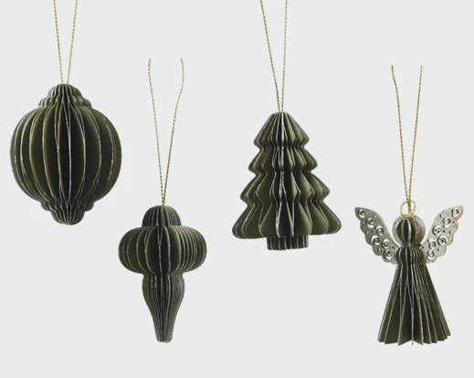 Glittered Honeycomb Paper Decoration - Rosemary Green 6cm