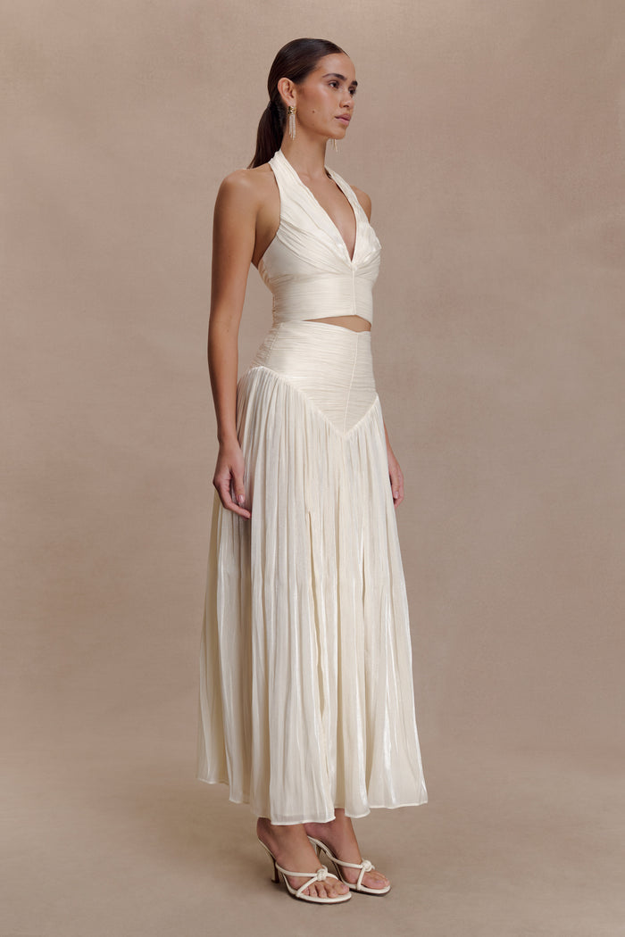 Makena Gathered Midi Skirt - Opal White