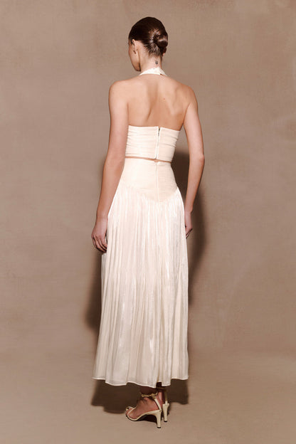 Makena Gathered Midi Skirt - Opal White