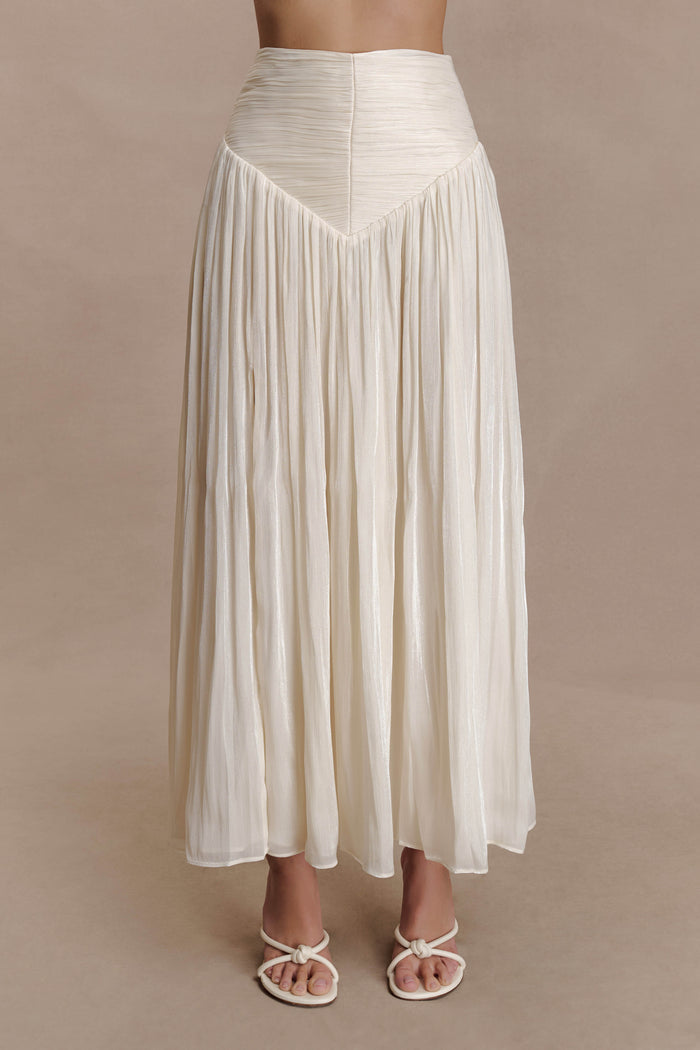 Makena Gathered Midi Skirt - Opal White