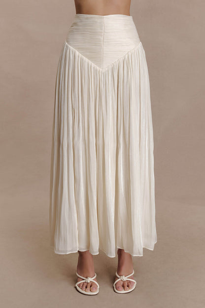 Makena Gathered Midi Skirt - Opal White