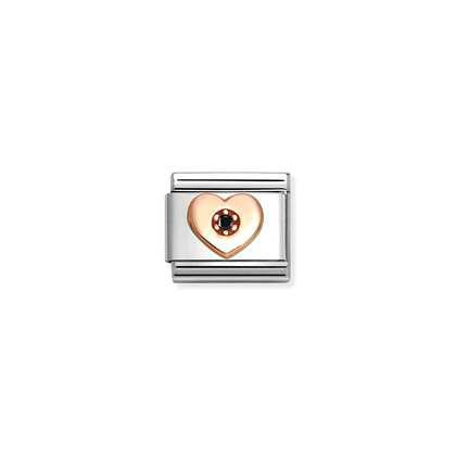 Nomination Classic Black Heart In Stainless Steel With 9k Rose Gold And CZ