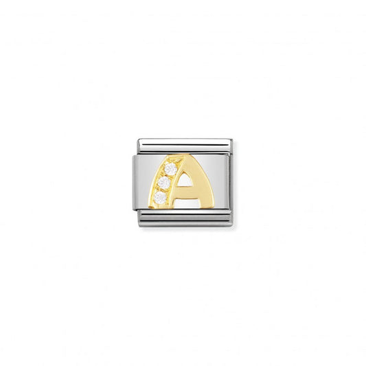 Nomination Classic Link Gold and Cubic Zirconia Letter A Charm