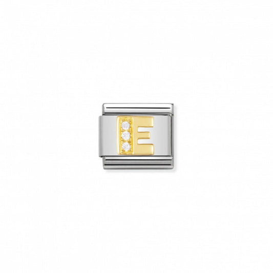 Nomination Classic Link Gold and Cubic Zirconia Letter E Charm