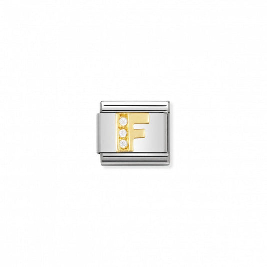 Nomination Classic Link Gold and Cubic Zirconia Letter F Charm