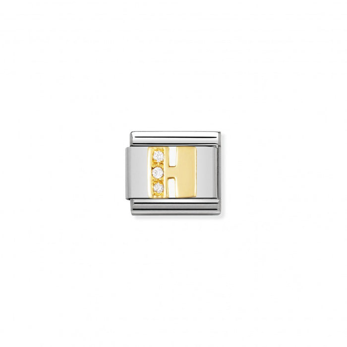 Nomination Classic Link Gold and Cubic Zirconia Letter H Charm