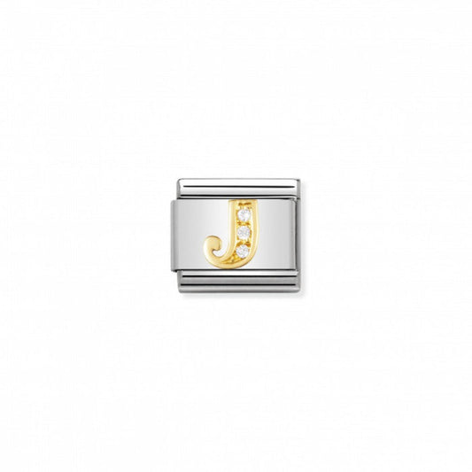 Nomination Classic Link Gold and Cubic Zirconia Letter J Charm