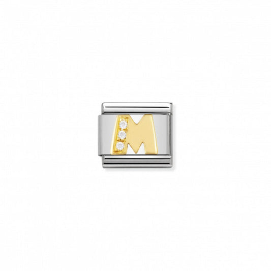 Nomination Classic Link Gold and Cubic Zirconia Letter M Charm