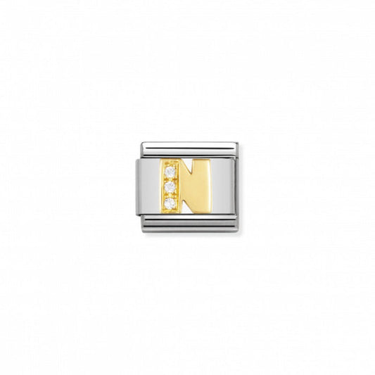Nomination Classic Link Gold and Cubic Zirconia Letter N Charm