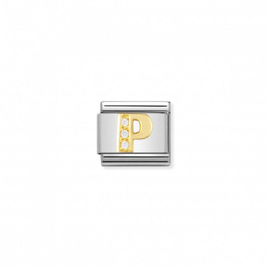 Nomination Classic Link Gold and Cubic Zirconia Letter P Charm