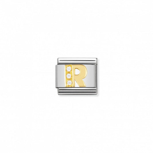 Nomination Classic Link Gold and Cubic Zirconia Letter R Charm